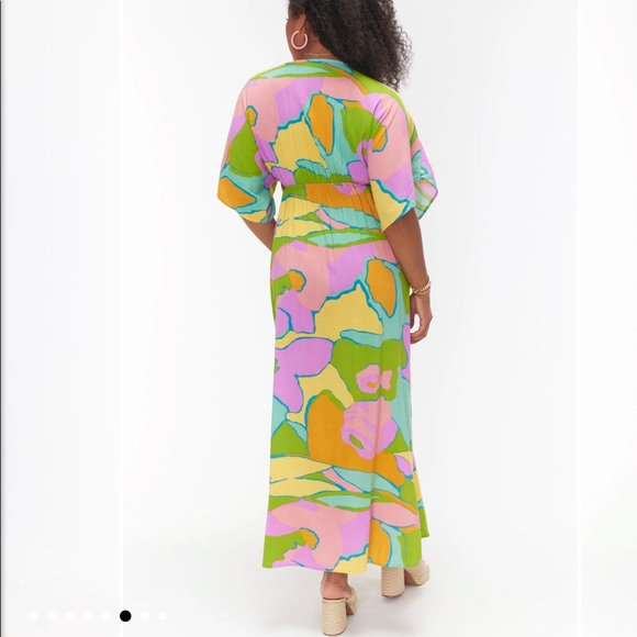 Show me your MuMu open front maxi dress M gorgeous print batwing sleeve unique - Picture 5 of 14